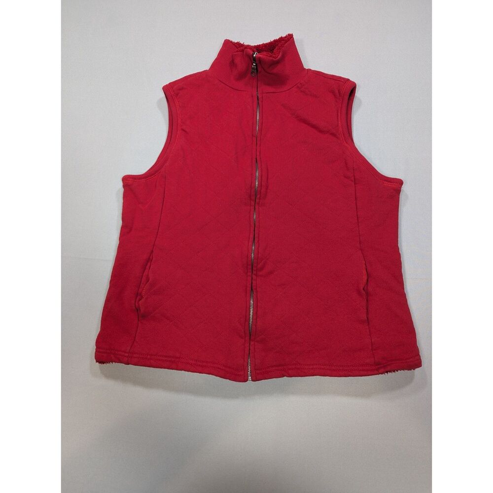 Coldwater Creek Womens M Red Sherpa Lined Quilted Full Zip Vest Cotton